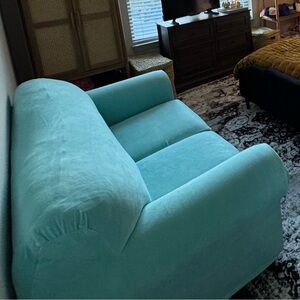 Velvet Aqua Couch Slipcover and 2 Cushion Covers